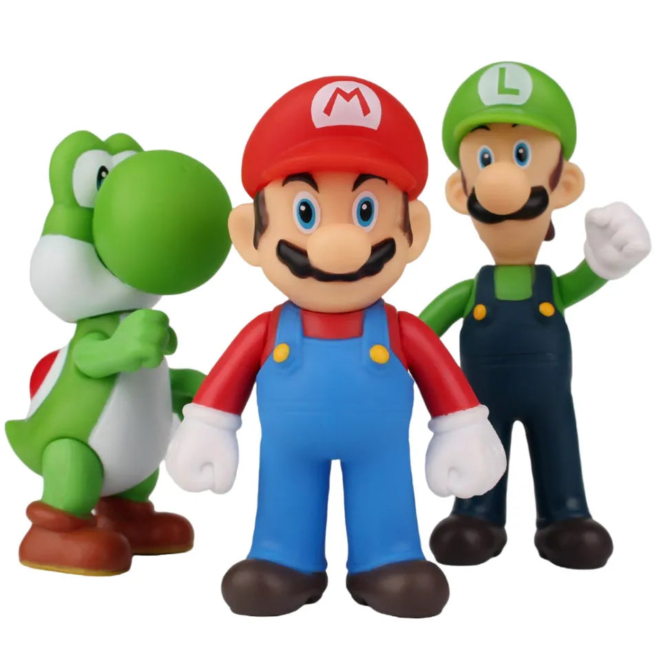 Kit de 3 Peças Super Mario Bros, Luigi, Yoshi Anime 14cm - univershope